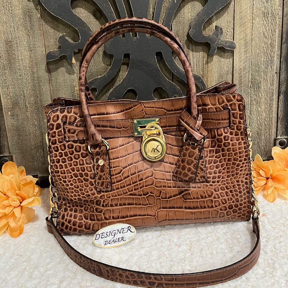 Authentic MICHAEL KORS Croc Embossed Hamilton Satchel VGC!